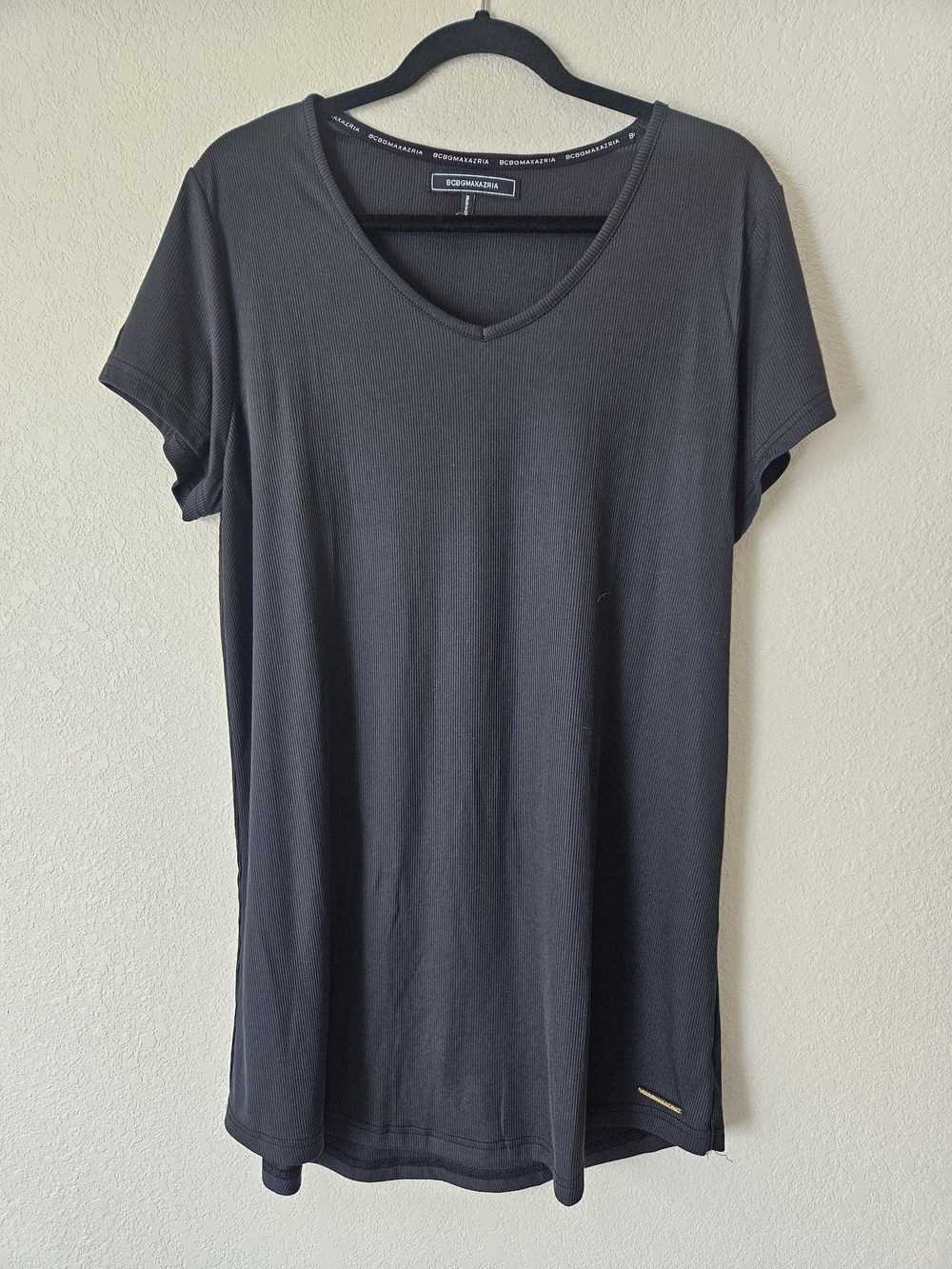 BCBGMaxAzria Black V-Neck Short Sleeve Sleep Dress/Tee